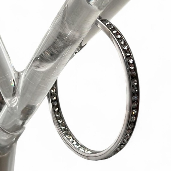 Silver Rhinestone Hoop Earrings - Picture 5 of 6